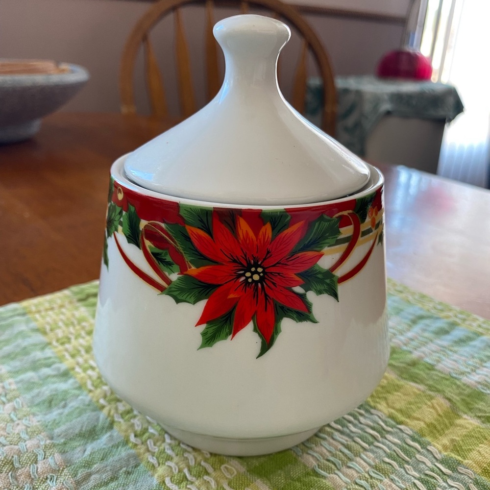 Festive Ceramic Sugar/Candy Bowl with Lid